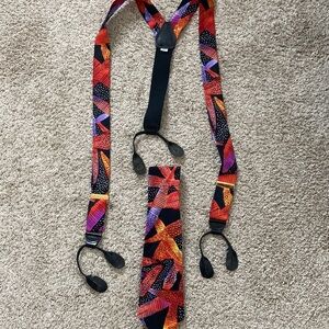 Steven land vintage, colorful, necktie, and suspender set